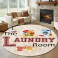 thumbnail image 1 of 8ft Round Rug, Laundry Room Non-Skid Rubber Backing Large Area Rugs - Living Room Bedroom Home Office, Rustic Farmhouse Washing Machine Clothes Indoor Floor Mat Carpets Washable Rug, 1 of 9