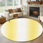 8ft Round Rug, Lemon Yellow White Non-Skid Rubber Backing Large Area Rugs - Living Room Bedroom Home Office, Gradient Vertical Stripes Geometric Indoor Floor Mat Carpets Washable Rug