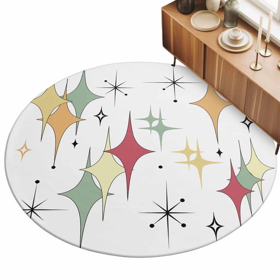 8ft Round Rug Multicolor Diamond Area Rugs for Living Room Bedroom Washable Non Slip Circle Rug Low Pile Modern Geometric Middle Century Indoor Floor Carpet for Kitchen Entryway Office Dining Room