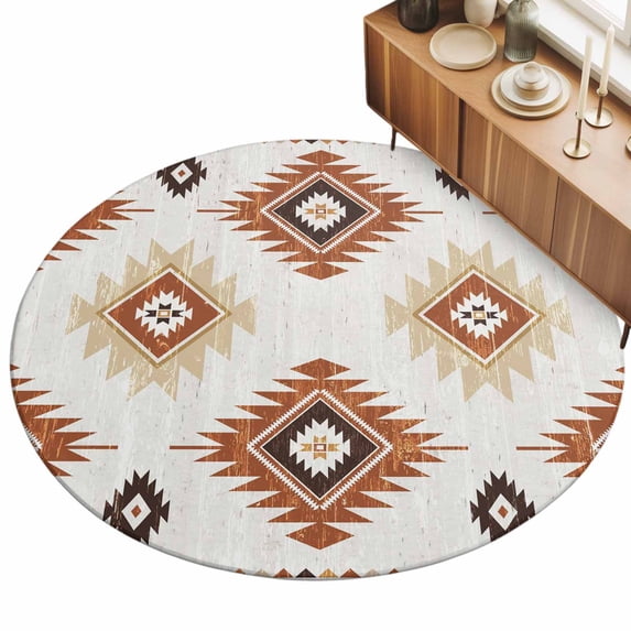 8ft Round Rug Orange Aztec Area Rugs for Living Room Bedroom Washable ...
