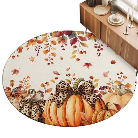 8ft Round Rug Orange Thanksgiving Fall Area Rugs for Living Room ...