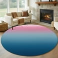 thumbnail image 1 of 8ft Round Rug, Pink Blue Ombre Non-Skid Rubber Backing Large Area Rugs - Living Room Bedroom Home Office, Modern Geometric Striped Abstract Art Indoor Floor Mat Carpets Washable Rug, 1 of 9