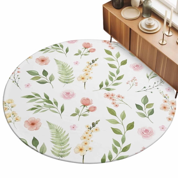 8ft Round Rug Pink Green Botanical Area Rugs for Living Room Bedroom ...