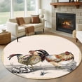 thumbnail image 1 of 8ft Round Rug, Rooster Farm Animal Country Non-Skid Rubber Backing Large Area Rugs - Living Room Bedroom Home Office, Chinese Style Plant Indoor Floor Mat Carpets Washable Rug, 1 of 9