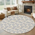 thumbnail image 1 of 8ft Round Rug, Rustic Blue Leaves Non-Skid Rubber Backing Large Area Rugs - Living Room Bedroom Home Office, Farmhouse Botanical Beige Indoor Floor Mat Carpets Washable Rug, 1 of 9