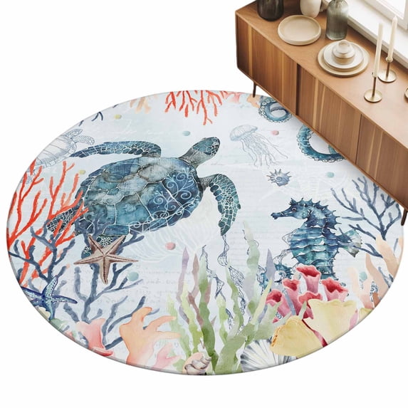 8ft Round Rug Sea Turtles Area Rugs for Living Room Bedroom Washable ...