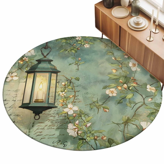 8ft Round Rug Spring Leaves Area Rugs for Living Room Bedroom Washable ...
