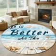 thumbnail image 1 of 8ft Round Rug, Summer Coastal Beach Non-Skid Rubber Backing Large Area Rugs - Living Room Bedroom Home Office, Ocean Wave Starfish Shell Indoor Floor Mat Carpets Washable Rug, 1 of 9