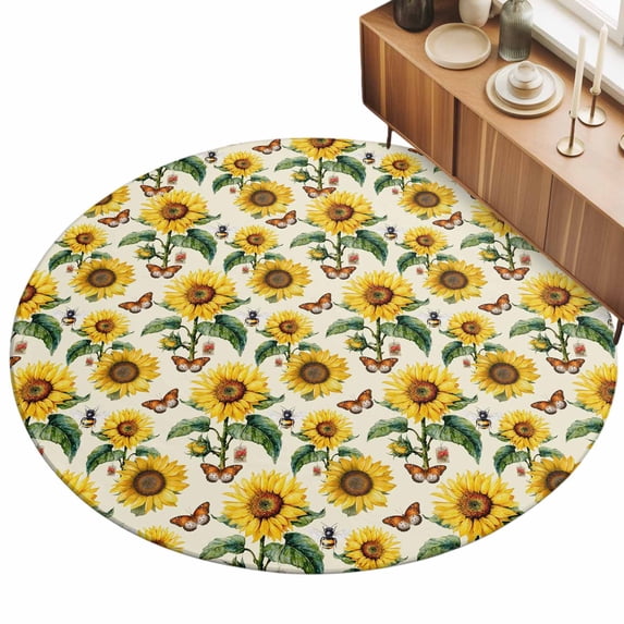 8ft Round Rug Sunflowers Area Rugs for Living Room Bedroom Washable Non ...
