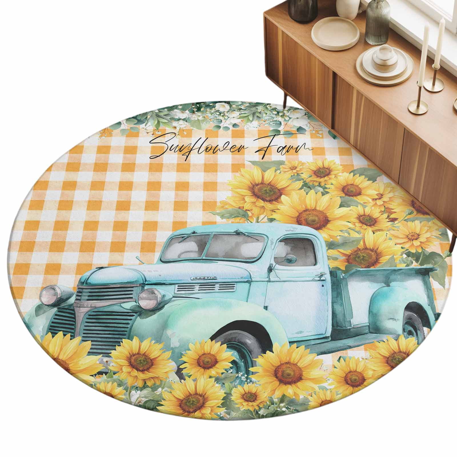8ft Round Rug Sunflowers Trucks Area Rugs for Living Room Bedroom ...