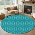 thumbnail image 1 of 8ft Round Rug, Teal Morocco Non-Skid Rubber Backing Large Area Rugs - Living Room Bedroom Home Office, Geometric Leaf Diamond Lattice Abstract Indoor Floor Mat Carpets Washable Rug, 1 of 9