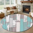 thumbnail image 1 of 8ft Round Rug, Turquoise Gray Non-Skid Rubber Backing Large Area Rugs - Living Room Bedroom Home Office, Country Retro Mottled Texture Wood Grain Indoor Floor Mat Carpets Washable Rug, 1 of 9