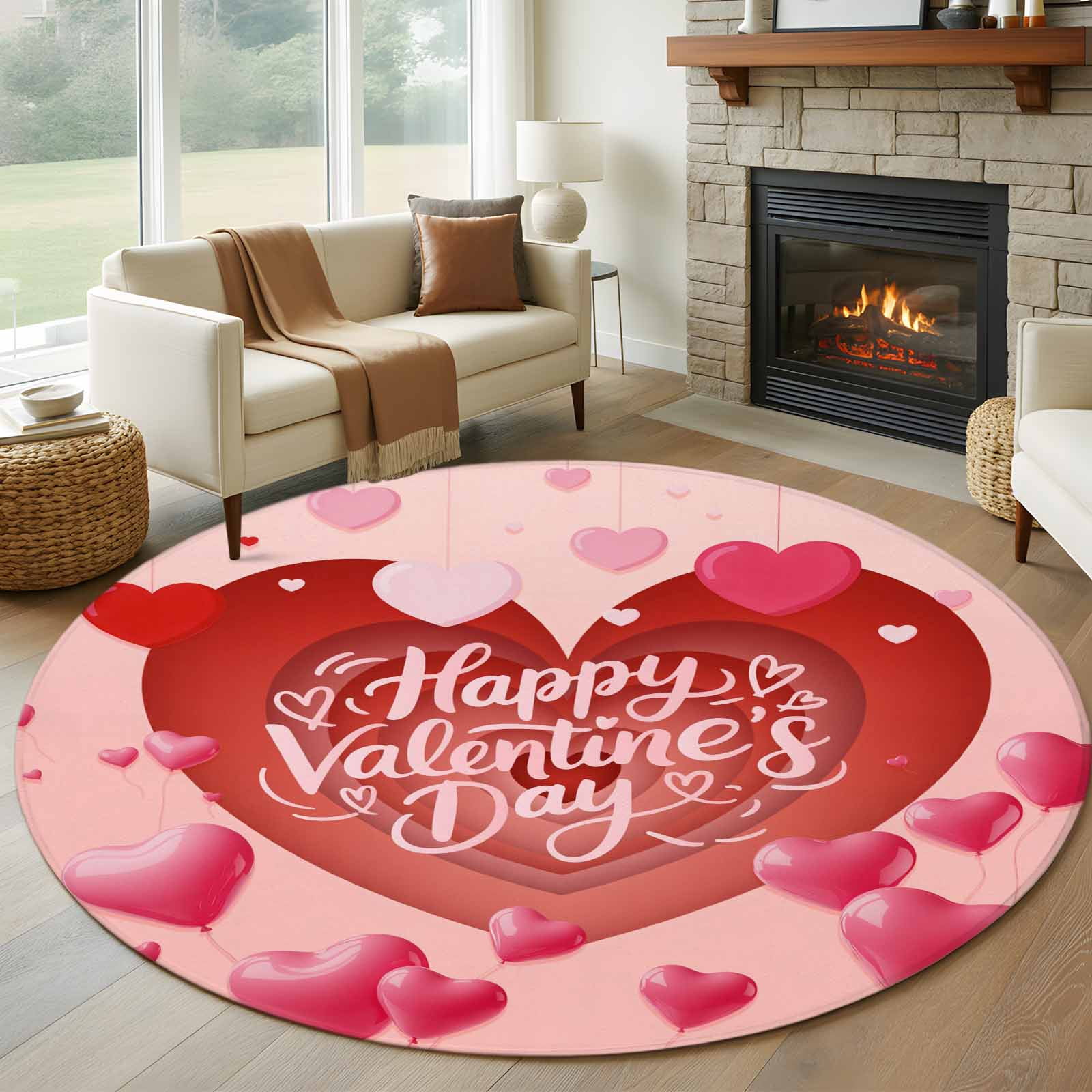 Valentine Rug 8ft Round Rug, Valentine's Day Non-Skid Rubber Backing Large Area Rugs ...