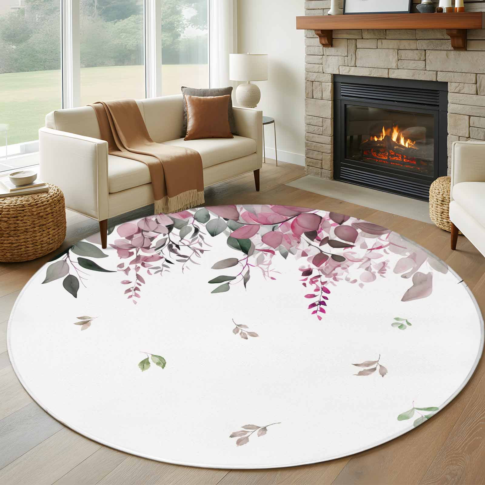 8ft Round Rug, Vintage Red Green Non-Skid Rubber Backing Large Area ...