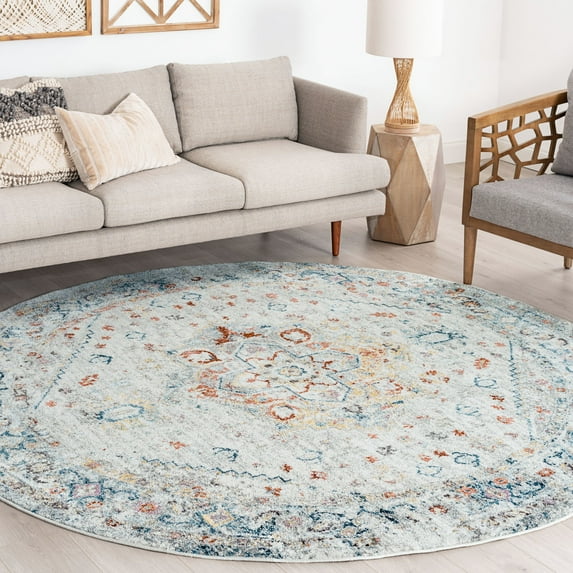 Bliss Rugs Vintage Traditional Oriental Round Rug for Living Room, Dining Room | Cream, 7'10''Round