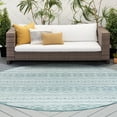 thumbnail image 1 of 8ft Round Water Resistant, Large Indoor Outdoor Rugs for Patios, Front Door Entry, Entryway, Deck, Porch, Balcony | Outside Area Rug for Patio | Aqua, Stripe | Size: 7'11'' Round, 1 of 6