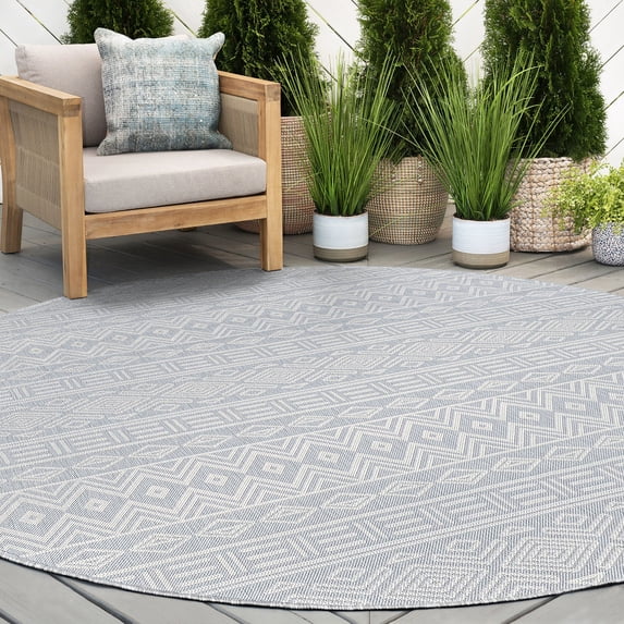 8ft Round Water Resistant, Large Indoor Outdoor Rugs for Patios, Front Door Entry, Entryway, Deck, Porch, Balcony | Outside Area Rug for Patio | Gray, Moroccan | Size: 7'11'' Round
