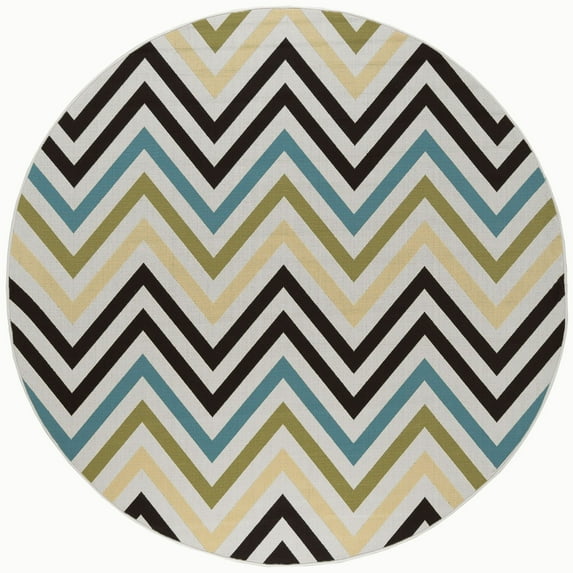 8ft Round Water Resistant, Large Indoor Outdoor Rugs for Patios, Front Door Entry, Entryway, Deck, Porch, Balcony | Outside Area Rug for Patio | Multi-Color, Chevron | Size: 7'10'' Round