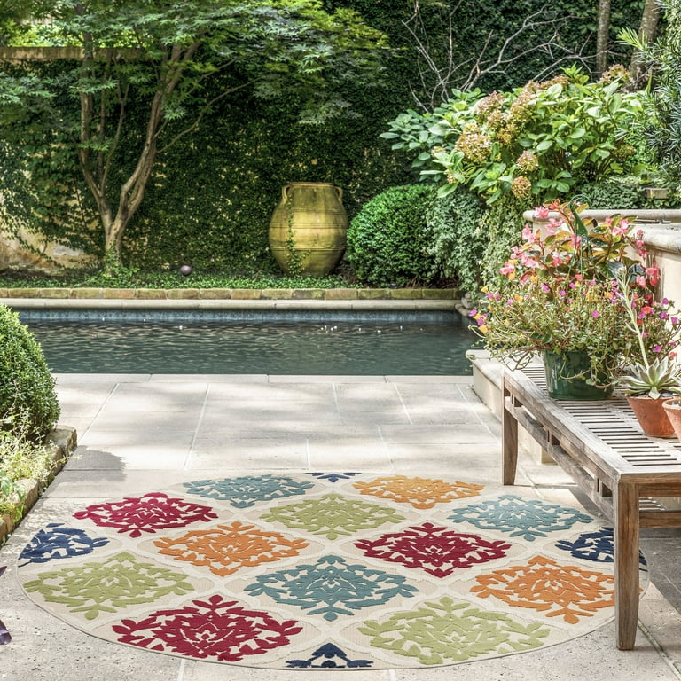 5' Round Multi Medallion Indoor Outdoor Area Rug 5' Round Multi Medallion Indoor Outdoor Area Rug