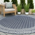 thumbnail image 1 of 8ft Round Water Resistant, Large Indoor Outdoor Rugs for Patios, Front Door Entry, Entryway, Deck, Porch, Balcony | Outside Area Rug for Patio | Navy, Diamond | Size: 7'11'' Round, 1 of 6