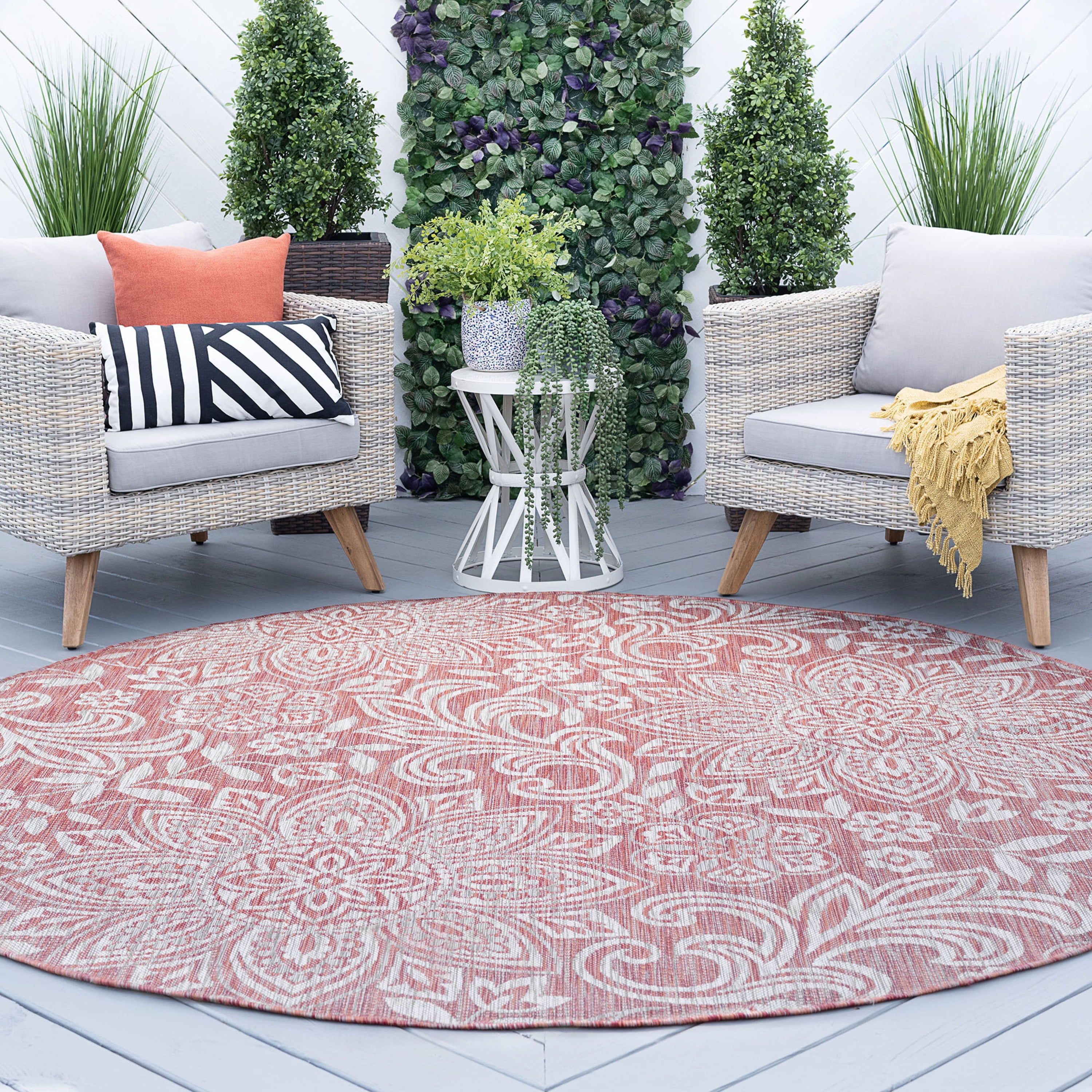 8ft Round Water Resistant, Large Indoor Outdoor Rugs for Patios, Front ...