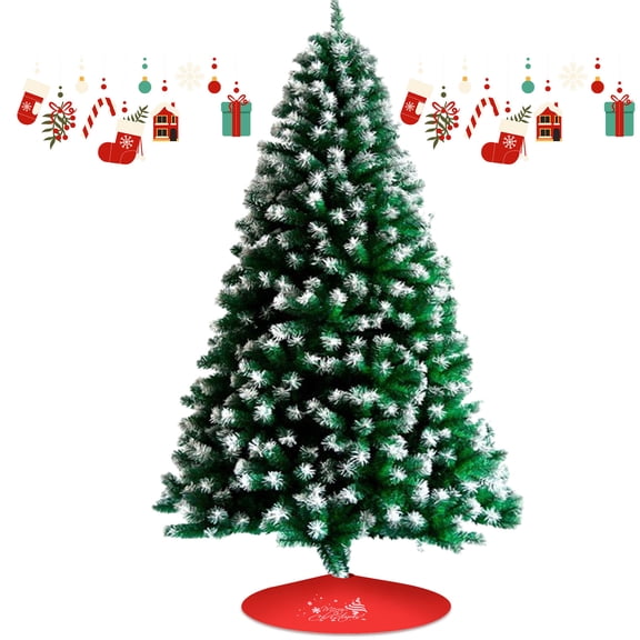 8ft Snow Flocked Artificial Christmas Tree, Unlit Holiday Xmas Snowy Tree with 1000 Branch Tips, Foldable Stand, Metal Hinges, Easy Assembly, Holiday Fake Xmas Tree for Home, Outdoor, Indoor Decor