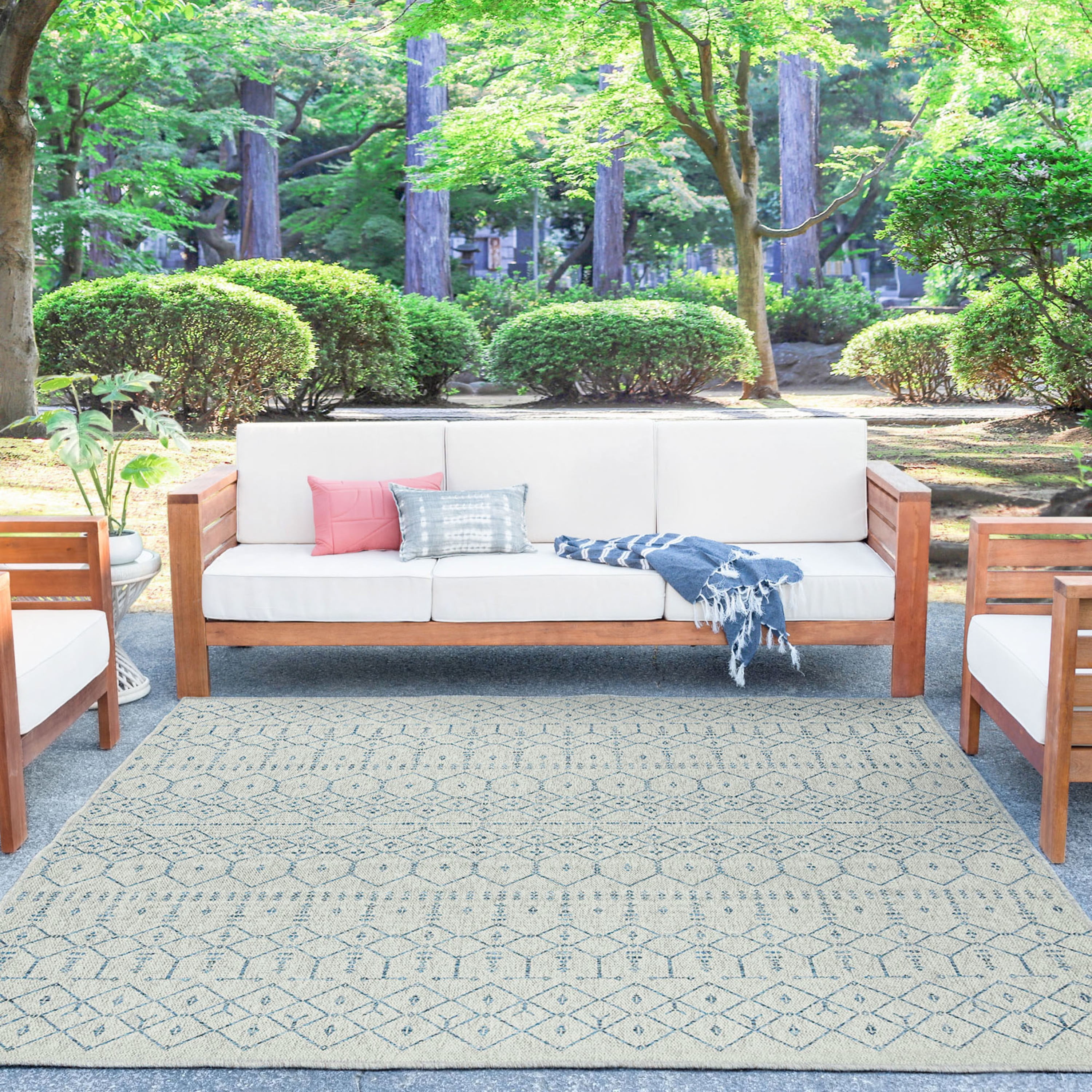 8ft Square Water Resistant, Large Indoor Outdoor Rugs for Patios, Front