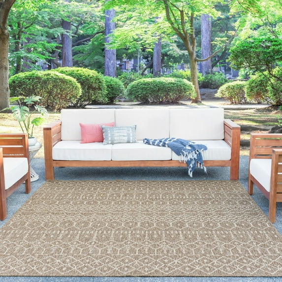 8ft Square Water Resistant, Large Indoor Outdoor Rugs for Patios, Front Door Entry, Entryway, Deck, Porch, Balcony | Outside Area Rug for Patio | Taupe, Solid | Size: 7'7'' Square