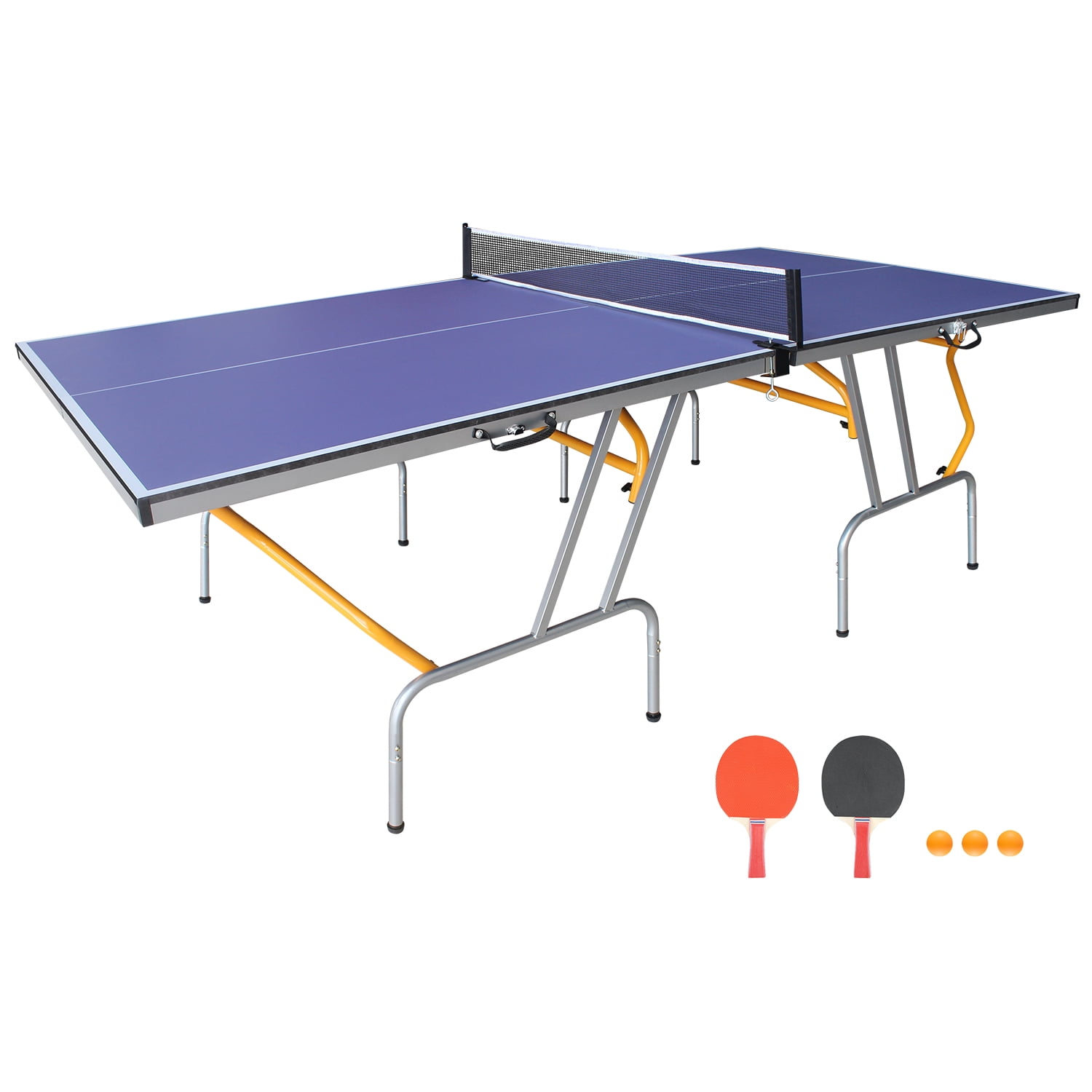 8ft Table Tennis Table Set-Foldable Mid-Size Ping Pong Table With Net,2 Paddles,3 Balls for Adults/Teens