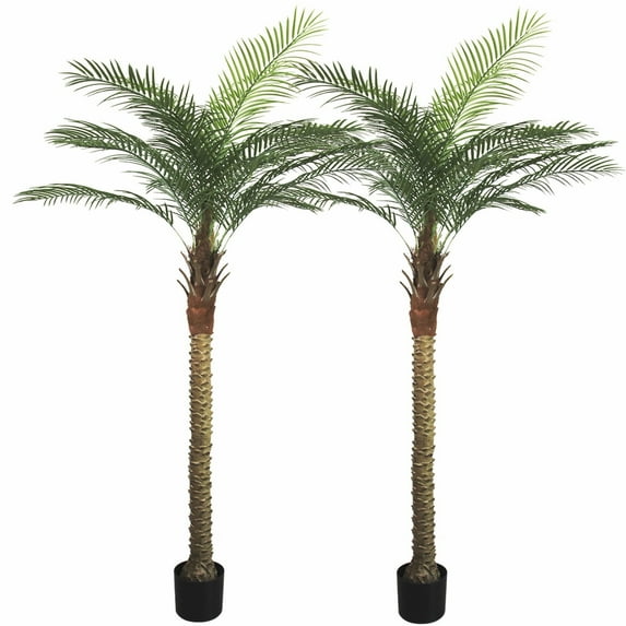 Chantoo 8 ft artificial palm tree set of 2, faux coconut silk tropical fake tree for outdoor and indoor decor
