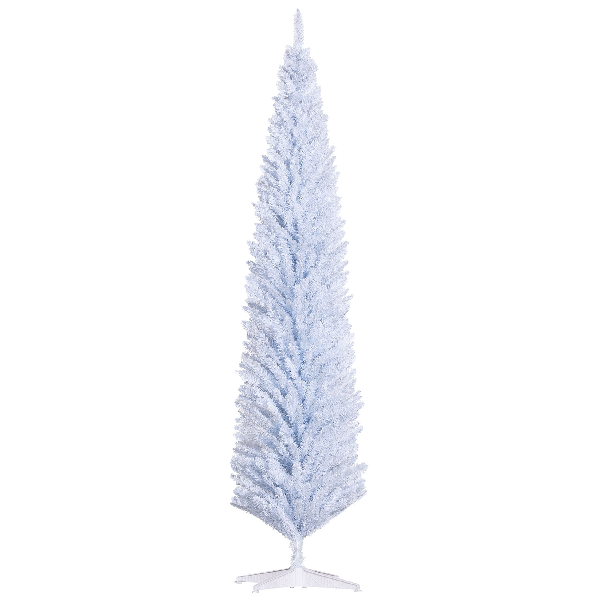8ft Tall Skinny Christmas Tree, Unlit Pencil Artificial Christmas Tree w/ 618 Tips & Plastic Base for Holiday, White