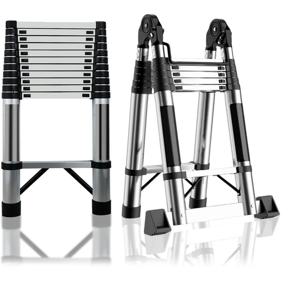 8ft Telescopic Ladder - A-Frame Folding Telescopic Ladder - with Safety Lock - Easy Storage - 330 lbs Weight Capacity - for Home, RV (8ft Folding Ladder)