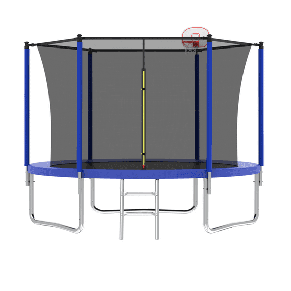 8ft Trampoline for Kids with Basketball Hoop and Enclosure Net/Ladder,Heavy Duty Round Trampoline for Indoor Outdoor Backyard Bl;ue