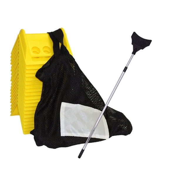 8ft V Shaped Extension Handle and 20 Pack 4" Yellow Corner Protector V Shaped Flatbed Edge Guards with Carrying Case - 4" Winch Ratchet Straps Plastic Corner Protectors