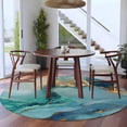 thumbnail image 1 of 8ft Washable Large Round Rug, Abstract Flow Art Non-Slip Circle Area Rug for Living Room Dining Room, Green Gold Marble Texture Indoor Floor Mat for Home Decor, 1 of 9