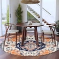 thumbnail image 1 of 8ft Washable Large Round Rug, Bohemian Orange Non-Slip Circle Area Rug for Living Room Dining Room, Beige Floral Geometric Texture Ethnic Art Indoor Floor Mat for Home Decor, 1 of 9