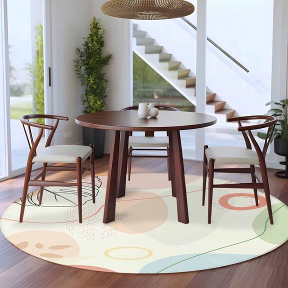 8ft Washable Large Round Rug, Bohemian Orange Non-Slip Circle Area Rug for Living Room Dining Room, Modern Abstract Boho Minimalist Circle Leaf Point Indoor Floor Mat for Home Decor