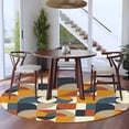 thumbnail image 1 of 8ft Washable Large Round Rug, Mid Century Non-Slip Circle Area Rug for Living Room Dining Room, Orange Brown Beige Blue Abstract Retro Geometric Modern Indoor Floor Mat for Home Decor, 1 of 9