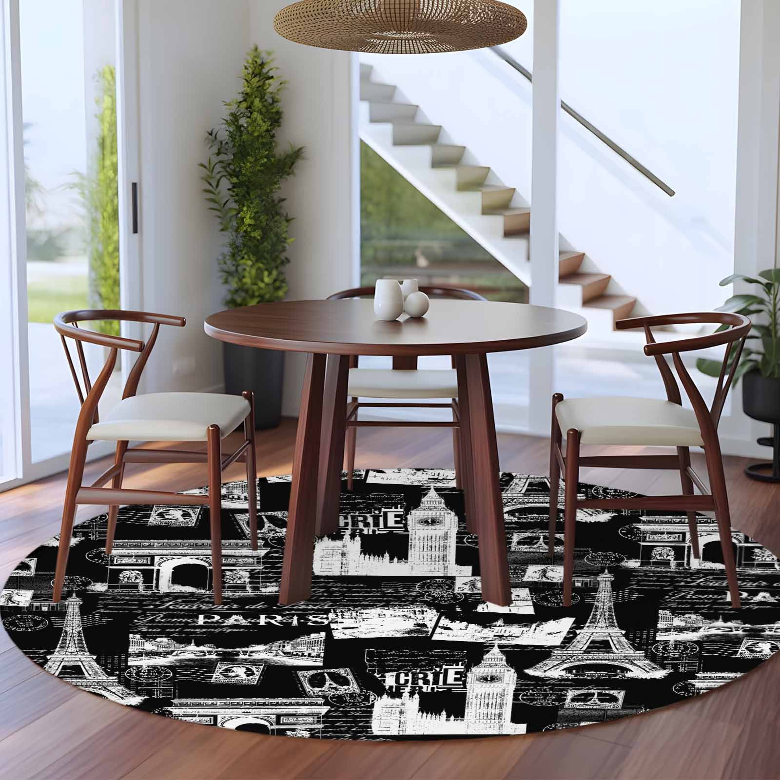 8ft Washable Large Round Rug, Vintage Art Non-Slip Circle Area Rug for ...