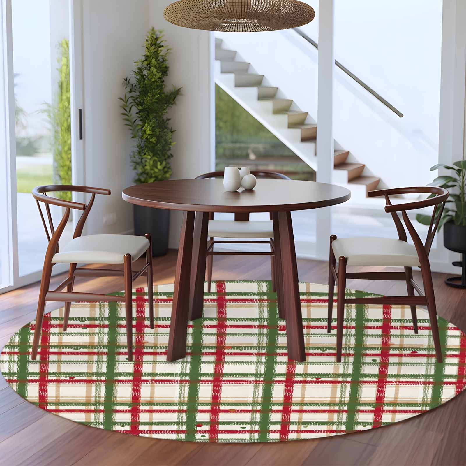 8ft Washable Large Round Rug, Winter Patches Non-Slip Circle Area Rug ...