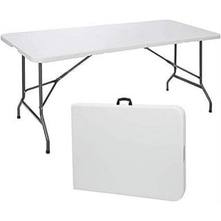 MoNiBloom 8Ft Folding Heavy Duty Table, Indoor Outdoor Portable Rectangle  Plastic Picnic Desk with Steel Frame and Handle, White 