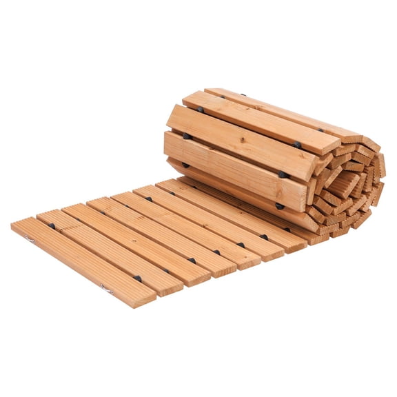 8ft x 17in Cedar Wooden Garden Pathway Non Slip Straight Walkway Roll Out Outdoor Path with Wire Rope Connection for Backyard Wedding Party