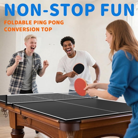 8ft x 4ft Foldable Ping Pong Table Topper for Pool Table, Professional Table Tennis Conversion Top with Net & Premium Foam Padding - Perfect for Family Game Rooms, Easy Storage/Assembly