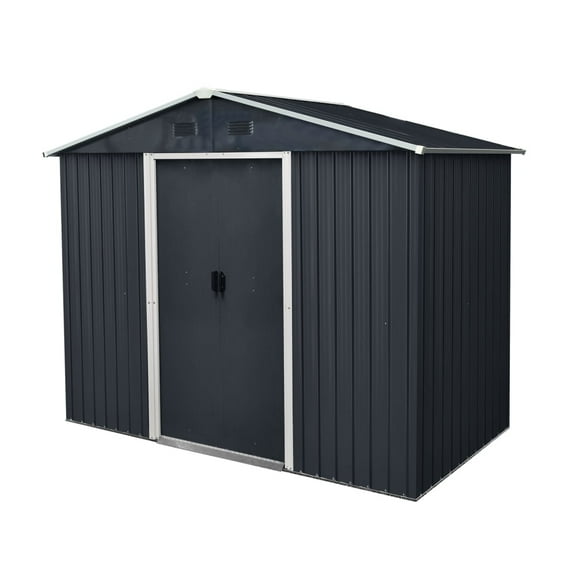 8ft x 4ft Slim Metal Shed - Space-Efficient Sliding Door Design with Foundation - Outdoor Storage for Small Yards & Patios