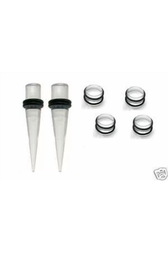8g gauge PAIR CLEAR Tapers & Plugs Ear Stretching Kit