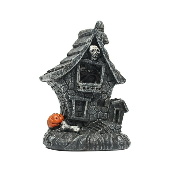 8in Animated Skull Cottage - LED Decor with Voice Control, Halloween/Christmas Multi-Holiday Display, Bluetooth Sound Effects & Carved Wood Details