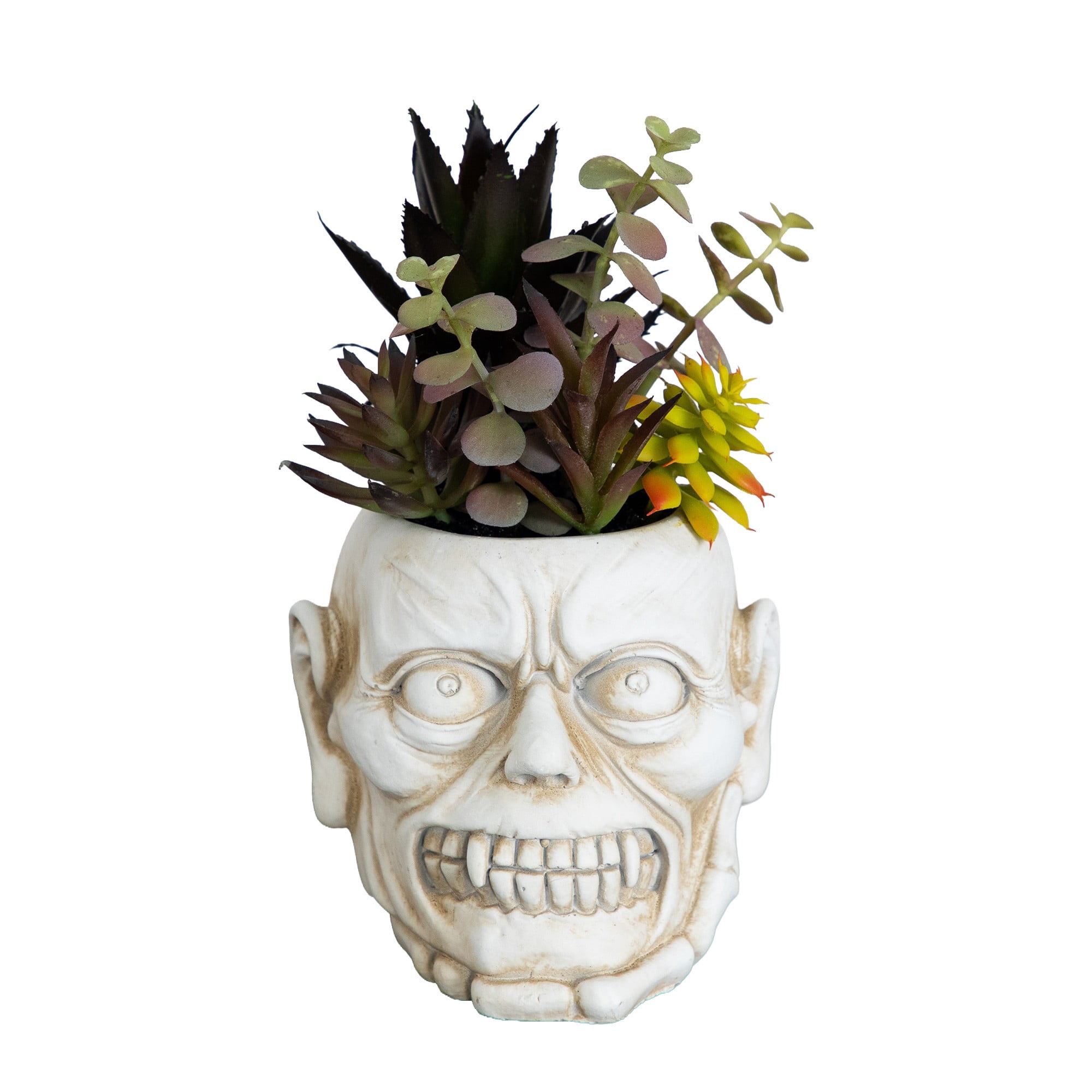 8in. Artificial Halloween Succulent Garden in Zombie Halloween Planter