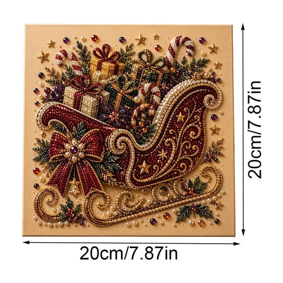 8in Christmas Pearl Bead Painting Kit with Frame, Reindeer Sleigh Snow Globe Candle Pattern, Adult Beginner DIY Diamond Rhinestone Bead Painting Set Indoor Home Wall Decor Holiday Handmade Gift