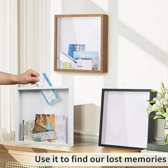 8in Concert Travel Ticket Stub Memory Top Loading Keepsake Box with Slot, Clear Money Box, Memory Frame Boxes White