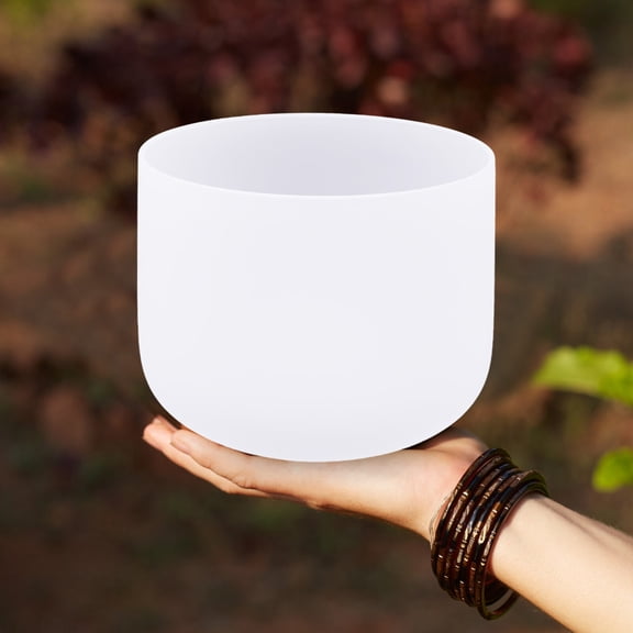 8in F Note Singing Bowl, Heart Chakra Frosted Quartz Crystal Singing Bowl for Sound Healing